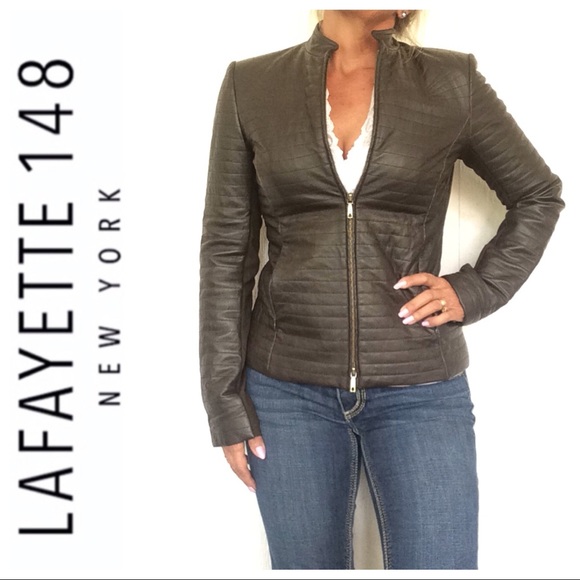 LAFAYETTE 148 BROWN LAMBSKIN LEATHER QUILTED JACKET… - Picture 1 of 8